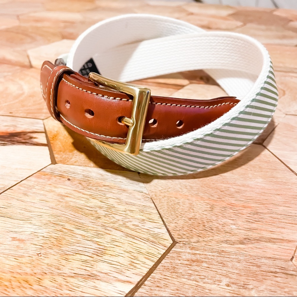Green and White, leather belt, size 36